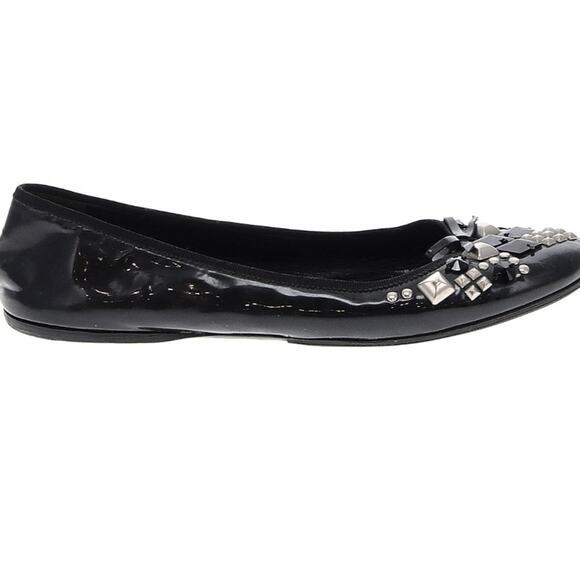 Prada Black Patent Leather Ballerina Flats Stud Stone Bow Embellishment Sz EU 40 - Picture 3 of 9